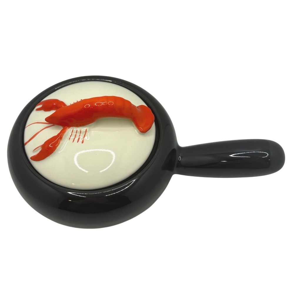 Vtg Kenwood Lobster Covered Casserole Dish Black Ceramic‎ Dish Lobster Lid